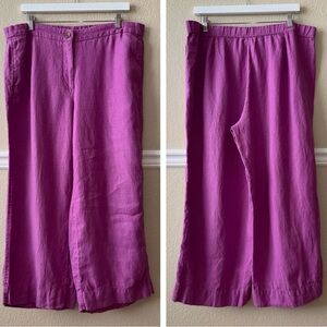 J. Jill 100% Linen Pink Wide Leg Cropped Pants Large Beachy Coastal